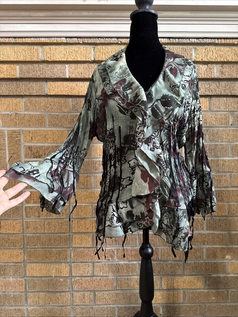 VTG Agorra Pleated Ruffle Forest Fairy Grunge Top Sz M Whimsical Bell Sleeves